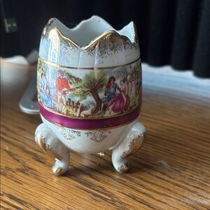 Decorative Porcelain Egg Cup with Gold Accents